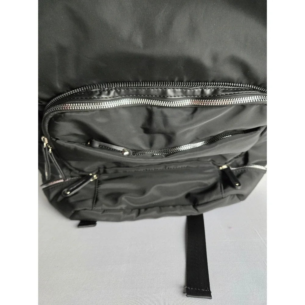Heart Love Black Nylon Backpack Travel Bag with Trolley Sleeve and Multi Pockets